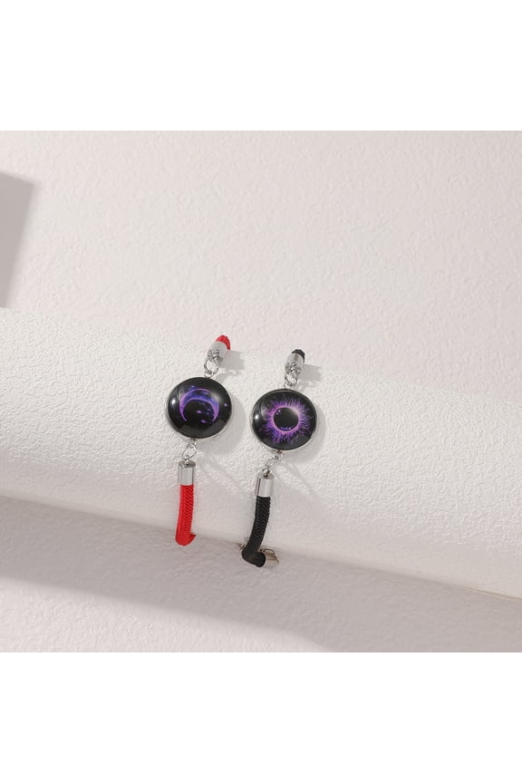 Handmade Sun and Moon Stainless Steel Gemstone Friendship Bracelet - Luminous Couple's Woven Heart Bracelet for Valentine's Day