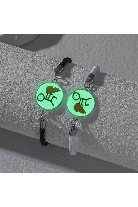 Handmade Sun and Moon Stainless Steel Gemstone Friendship Bracelet - Luminous Couple's Woven Heart Bracelet for Valentine's Day