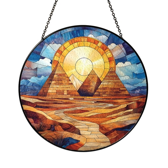 Handmade Sunlit Pyramid Glass Sun Catcher, Stained Glass Mystical Window Decor