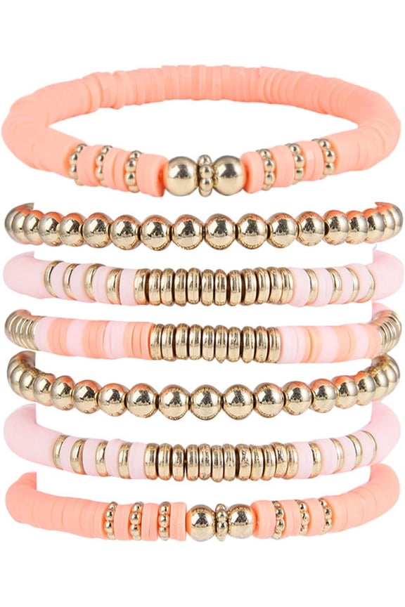 Handmade Surfer Heishi Clay Bead Stackable Elastic Bracelets Bohemian Colorful Vinyl Disc Stretch Bangle Friendship Summer Beach Boho Jewelry Set for Women