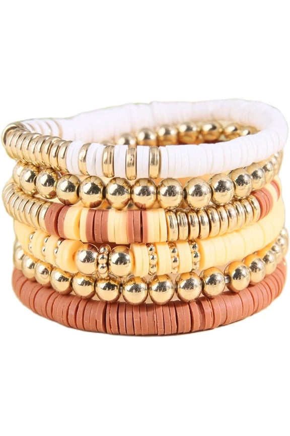 Handmade Surfer Heishi Clay Bead Stackable Elastic Bracelets Bohemian Colorful Vinyl Disc Stretch Bangle Friendship Summer Beach Boho Jewelry Set for Women