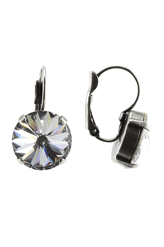 Handmade Swarovski Element Clear Crystal White Diamond Colored 14mm Rivoli Cut Earrings Nickel Free