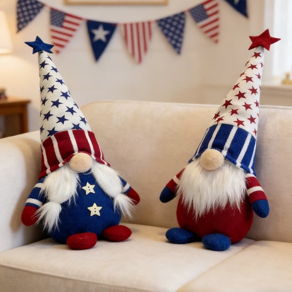 Handmade Swedish Tomte Elf Gnomes, Independence Day Gnomes Plush Figure, Red White & Blue Scandinavian Elf Home Decor, 4th of July Patriotic Gnomes, Faceless Dwarf Figurines