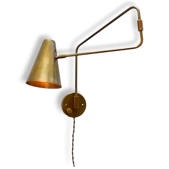Antikaz Handmade Italian Raw Brass Wall Sconce  Adjustable Swing Mid-Century Modern Light Fixture