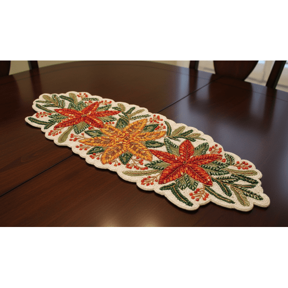 Handmade Table Runner, Beaded Floral Table Runner, Designer Table Topper 13X36 Inch