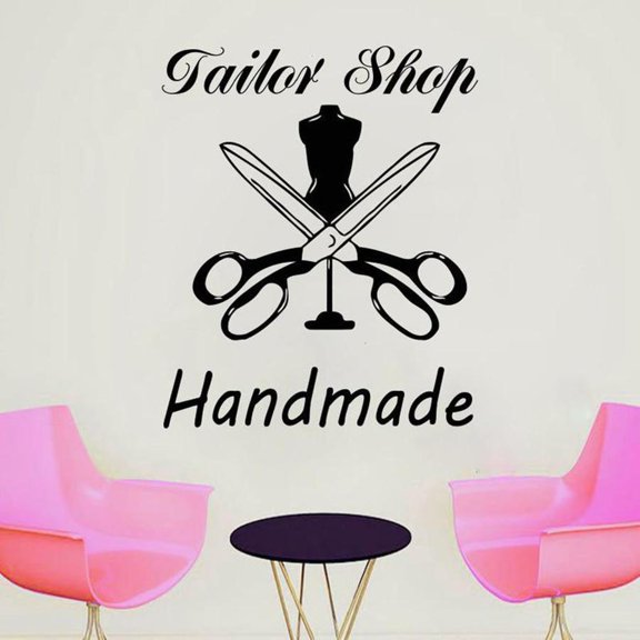 Handmade Tailor Shop Decals Sewing Studio Scissors Wall Stickers Vinyl Home Room Window Decor Muursticker Removable Murals 36x30cm