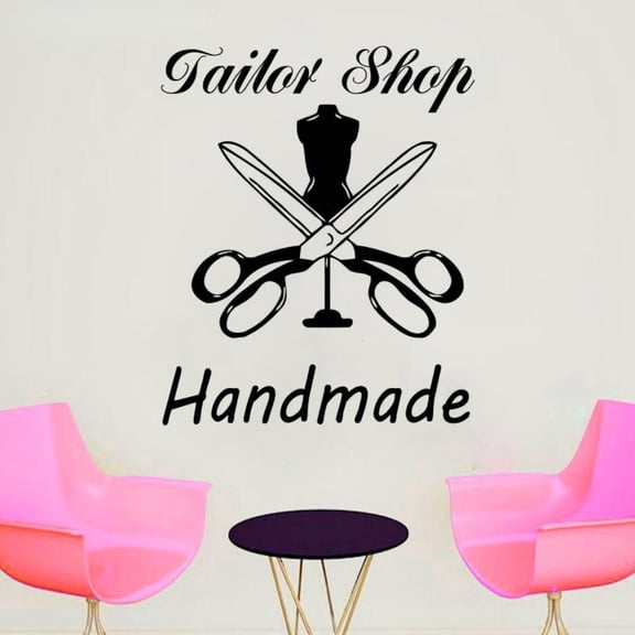Handmade Tailor Shop Decals Sewing Studio Scissors Wall Stickers Vinyl Home Room Window Decor Muursticker Removable Murals 42x51cm