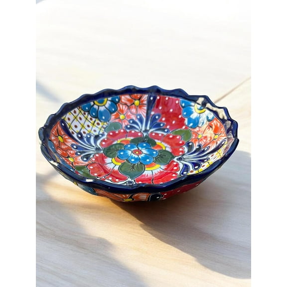Handmade Talavera Scalloped Bowl 11.5 x 3" Vibrant Mexican Pottery with Unique Hand-Painted Floral Designs Perfect for Serving, Fruit, Salad, and Kitchen Dcor