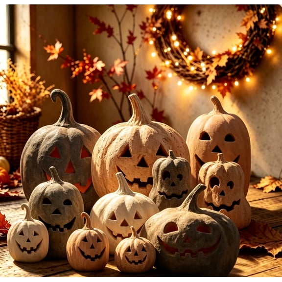 Handmade Terracotta Pumpkin Lantern with Flameless Candle - Fall Decor Vintage Autumn Farmhouse Table Halloween Decoration for Home Indoor Outdoor Front Porch Mantel