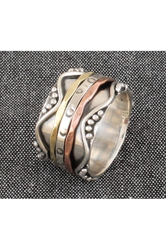 Handmade Textured Hammered Sterling Silver Spinner Ring – 925 Stamped Fidget Anxiety Ring for Men & Women, Stress Relief Meditation Ring, Mother’s Day & Birthday Gift
