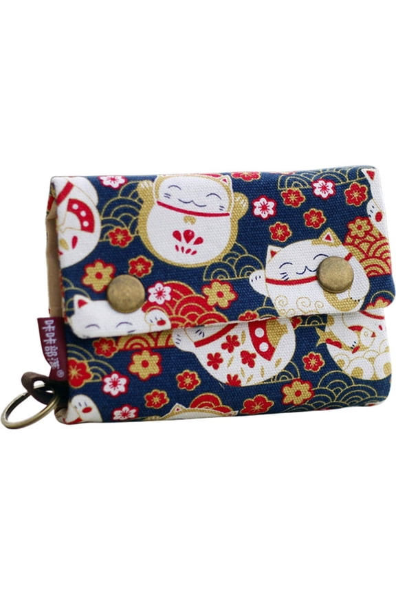 Handmade Three Fold Wallet Simple Short Zipper Purses Fabric Multi-function Key Bag Card Holder with Multiple Card Slots for Adults