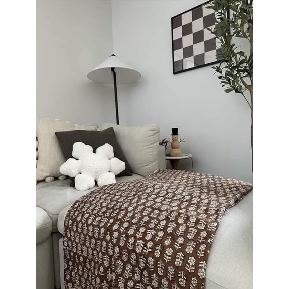 Handmade Handblock print Cotton Throw Blanket Sofa Décor Room Décor Tassels Hand Loomed Block Print Cotton, Queen size