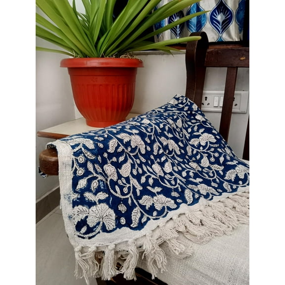 Handmade Throw Handblock print Throw Cotton Throw Blanket Tassels Hand Loomed Super Soft Block Print