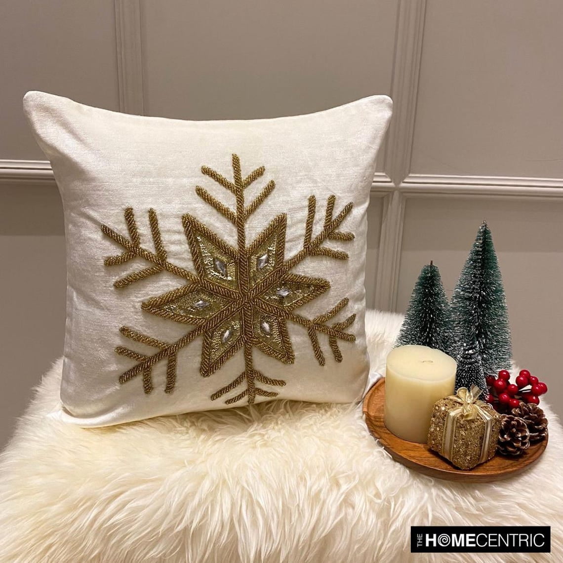 Handmade Throw Pillow cover, 18"x18" Gold Velvet Pillow Cover, Modern Snowflake Handicrafts Pillow Cover For Sofa Couch, Hotels, living Room, Bed Room - Gold Flake