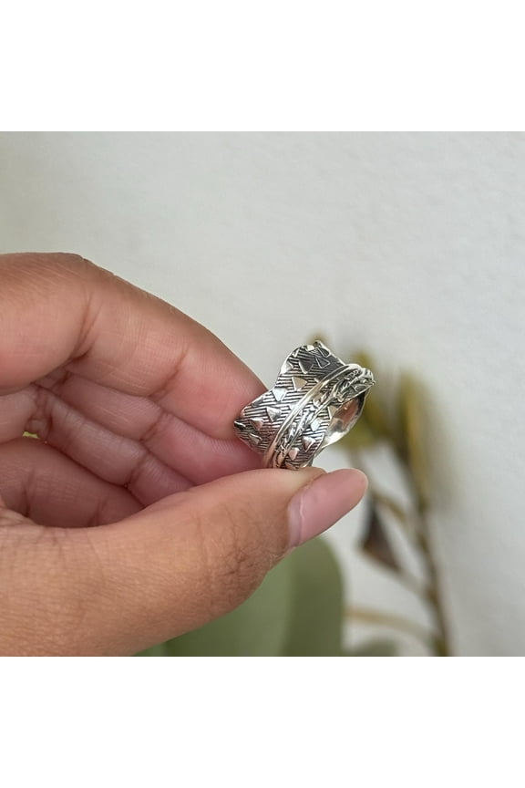 SSD_Handmade Thumb Fidget Spinner Ring for Women – 925 Sterling Silver Boho Anxiety Ring, Stress-Relief Meditation Spinner Band, Unique Birthday Gift for Her