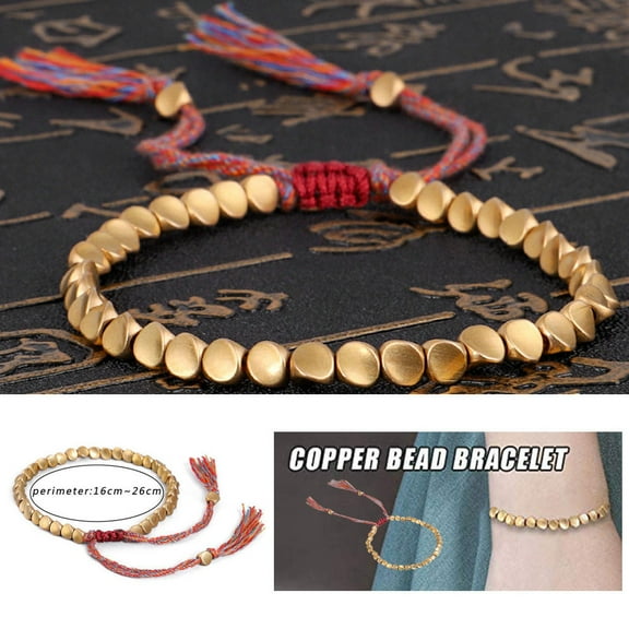 Handmade Tibetan Copper Bead Bracelet, QQZ Unisex Wax Thread Rope Bangle Set, Alloy Adjustable 6 Chain Jewelry for Daily Wear Anniversary Gift