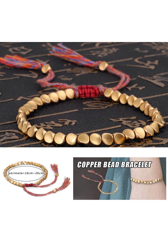 Handmade Tibetan Copper Bead Bracelet, QQZ Unisex Wax Thread Rope Bangle Set, Alloy Adjustable 6 Chain Jewelry for Daily Wear Anniversary Gift