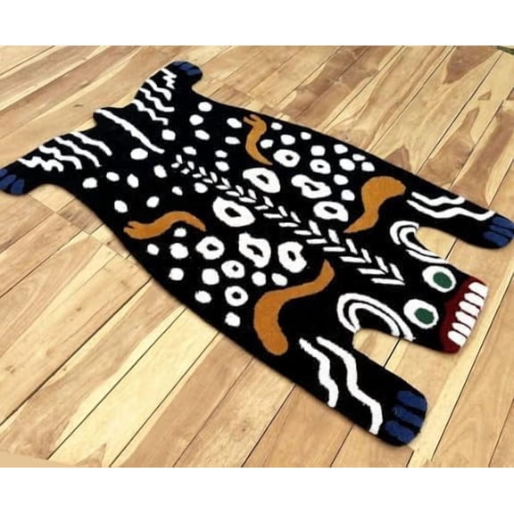 Handmade Tibetan Tiger Wool Rug | Animal Print Area Rug 100% Wool for Living Room, Bedroom, and Dining Room | Home Decor Rug (Black, 4' x 6')