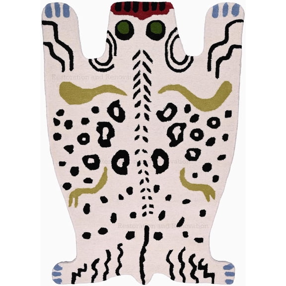 Handmade Tibetan Tiger Wool Rug | Animal Print Area Rug 100% Wool for Living Room, Bedroom, and Dining Room | Home Decor Rug (White, 4' x 6')