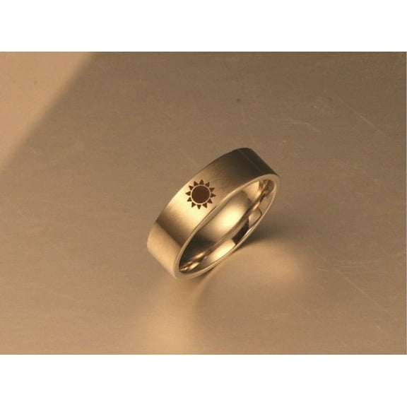 Handmade Titanium Steel Couple Rings for Men and Women, Sun and Moon Pattern, Affordable Luxury Style, Matching Promise Rings