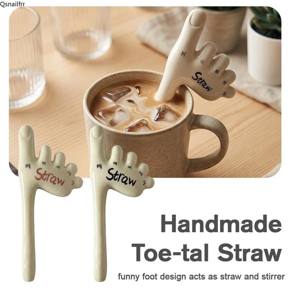 Handmade Toe-tal Straw, Ceramic Reusable Shaped Drink Sticks,Gift for Prank Lovers, for Parties, Gifts, and Home Use (1/2PCS)