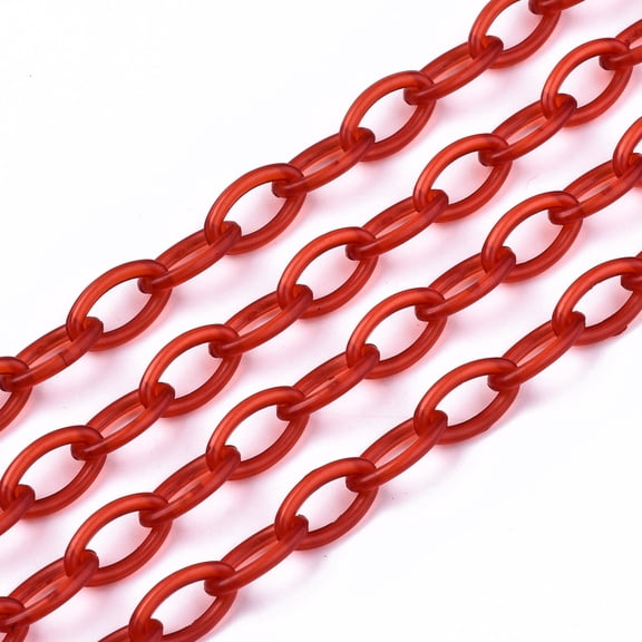 Handmade Transparent ABS Plastic Cable Chains Oval Red 19.29 inch~19.68 inch(49~50cm) Link: 13x7.5x1.5mm