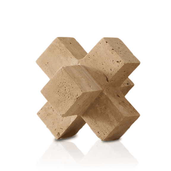 Handmade Travertine Sculpture for Shelf Styling, Natural Beige Plus Shape