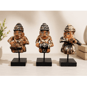 Handmade Tribal Musician Figurine Set of 3 Wooden Folk Art Sculptures Tabletop Home Decor