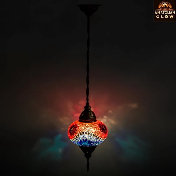 Handmade Turkish Mosaic Chandelier  Hardwired Moroccan Pendant Light with Tiffany-Style Glass Globes  Artistic Ceiling Fixture for Living Room, Dining Area, or Foyer  Globe Size 6.5"