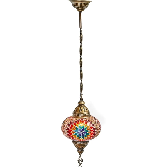 Handmade Turkish Mosaic Chandelier Hardwired Moroccan Pendant Light with Tiffany-Style Glass Globes Artistic Ceiling Fixture for Living Room, Dining Area, or Foyer Globe Size 6.5"