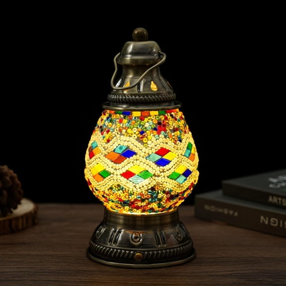 Handmade Turkish Mosaic Lamp Moroccan Light Rechargeable 1800mAh Battery USB Touch Switch 3 Brightness Levels for Camping, Adventure, Home Decor