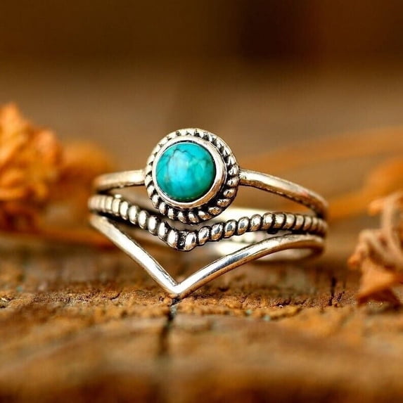 Handmade Turquoise Ring – 925 Sterling Silver, Round Stone, Dainty & Nickel-Free, All Sizes Available – PRITY JEWELLERS