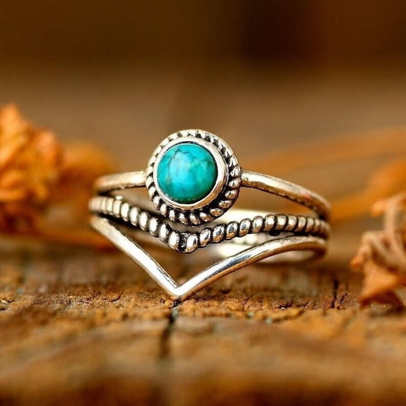 Handmade Turquoise Ring – 925 Sterling Silver, Round Stone, Dainty & Nickel-Free, All Sizes Available – PRITY JEWELLERS