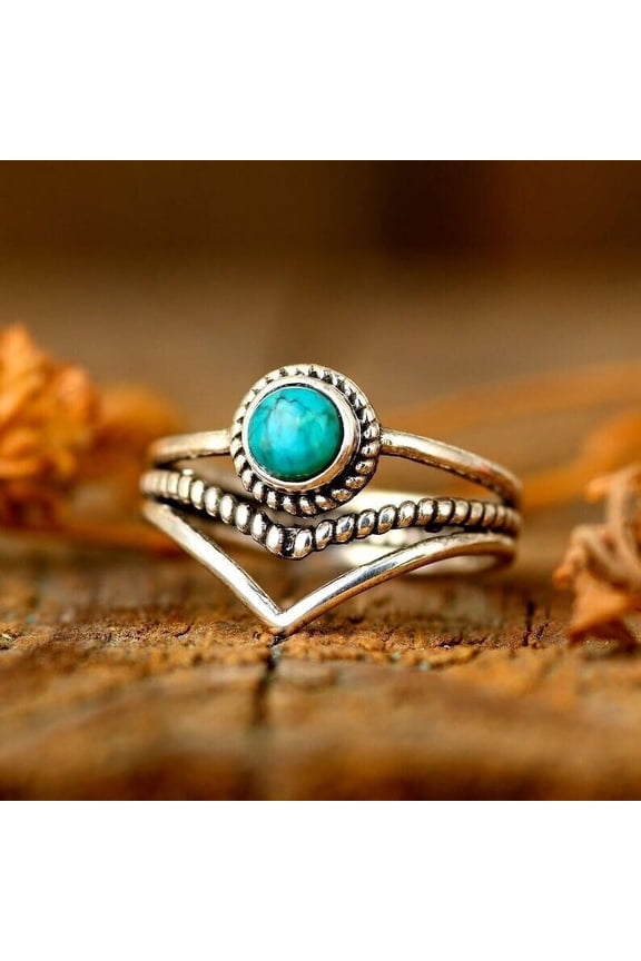 Handmade Turquoise Ring – 925 Sterling Silver, Round Stone, Dainty & Nickel-Free, All Sizes Available – PRITY JEWELLERS