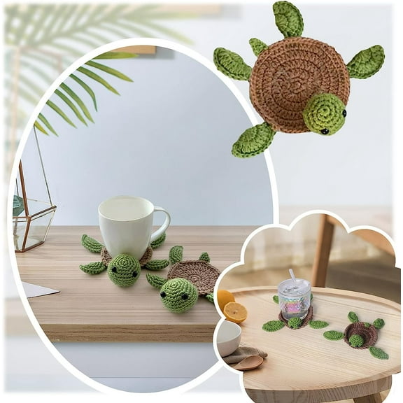 Handmade Turtle Coasters Cute Crochet Weave Drink Coaster Set, Creative Knitted Desktop Turtle Coaster for Coffee Table Tabletop Protection Home Decor (1 Pack)