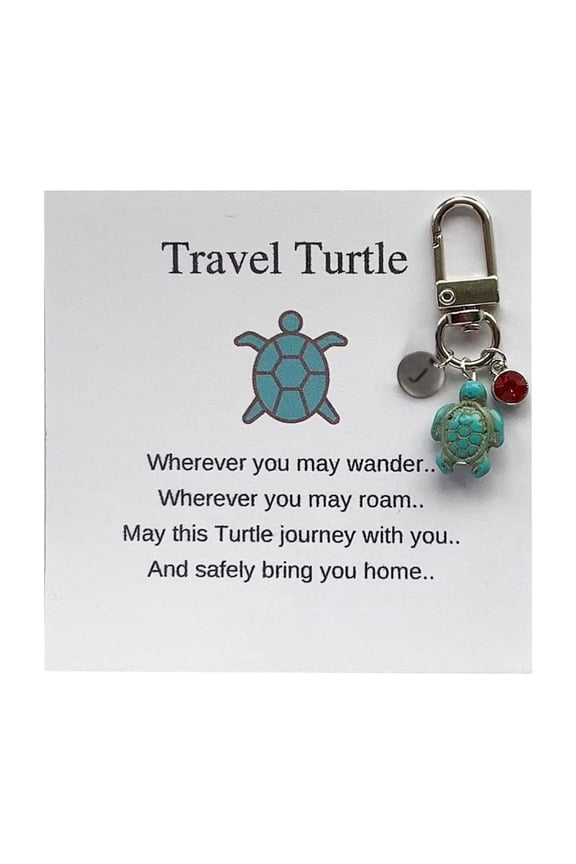 Personalized Turtle Keychain with 26 Initial Letters Handmade Gemstone Jewelry Pendant Travel Gift for Family Friends (9x9cm)