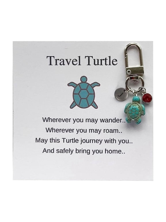 Personalized Turtle Keychain with 26 Initial Letters Handmade Gemstone Jewelry Pendant Travel Gift for Family Friends (9x9cm)