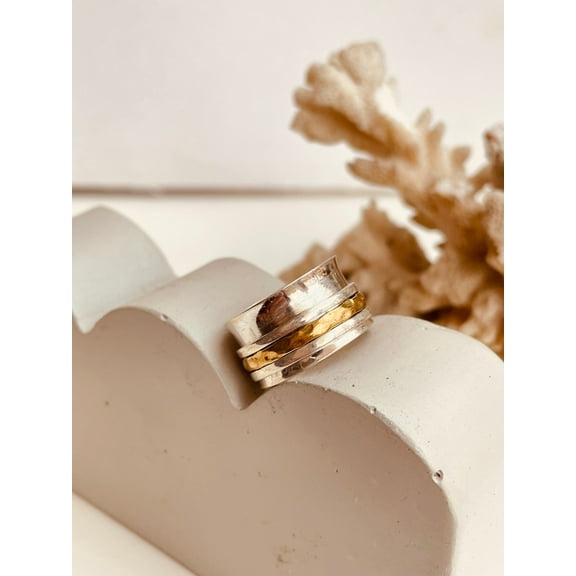 Handmade Two-Tone Spinner Ring for Women – Gold & Silver Fidget Ring, Anxiety Relief Meditation Band, Boho Statement Jewelry, Unique Gift for Her on Sale Ring Size- 11.75