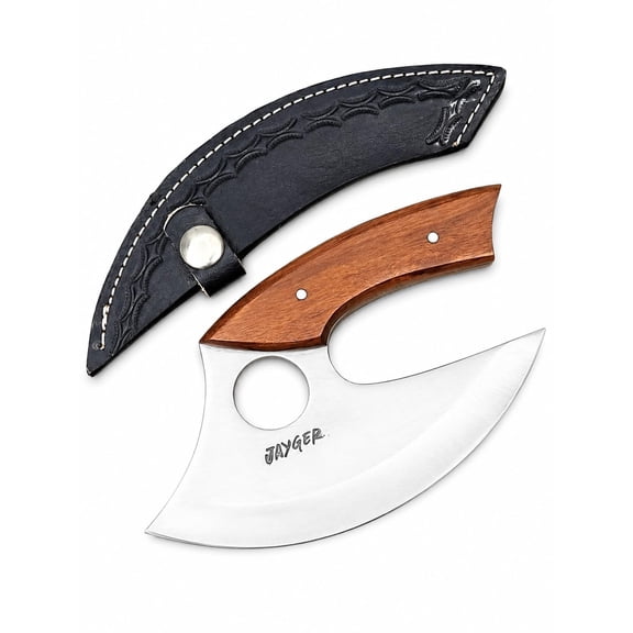 Handmade Ulu Knife with Rosewood Handle and Leather Sheath
