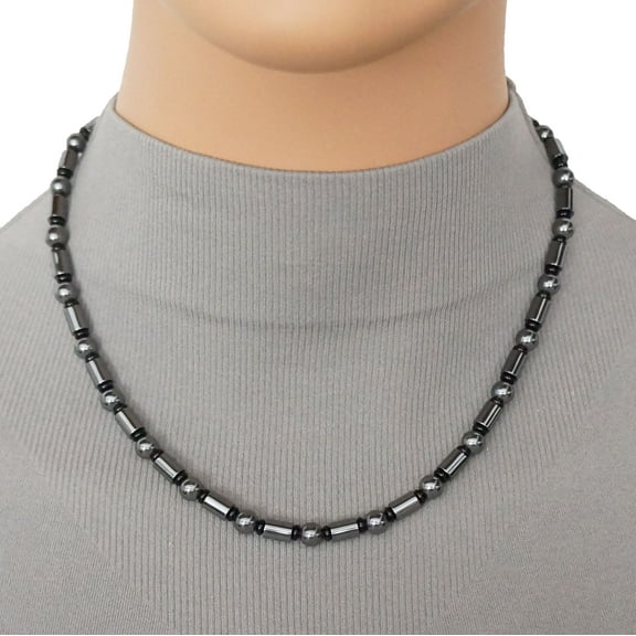 Handmade Unisex Grey Hematite and Black Glass Beaded Necklace – 24 inch