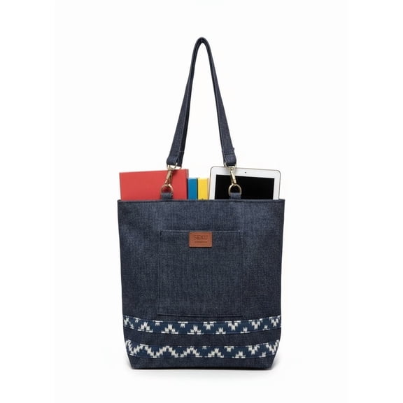 Handmade Upcycled Denim Tote Bag, Eco Friendly Shoulder Purse, Casual Tote Bag
