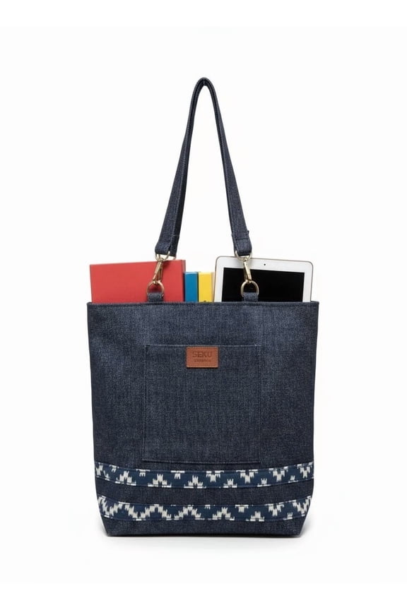 Handmade Upcycled Denim Tote Bag, Eco Friendly Shoulder Purse, Casual Tote Bag