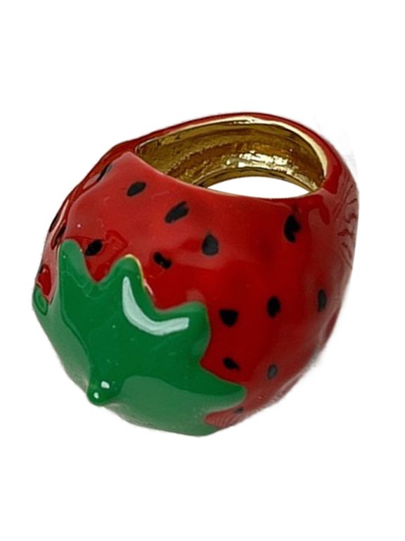 Handmade Vibrant Strawberry/Fruit Rings Dripping Oil Finger Rings Lightweight and Comfortable Jewelry Fashion Accessory