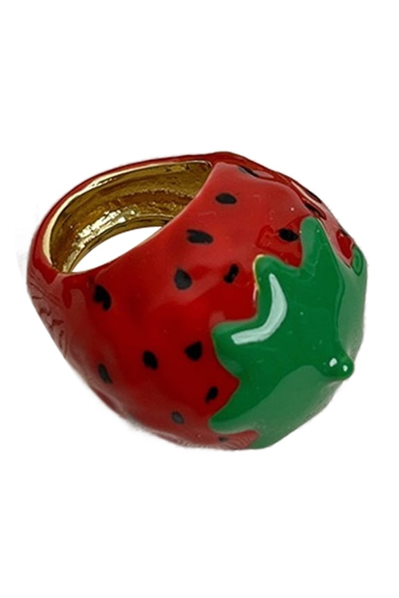 Handmade Vibrant Strawberry/Fruit Rings Dripping Oil Finger Rings Lightweight and Comfortable Jewelry Fashion Accessory