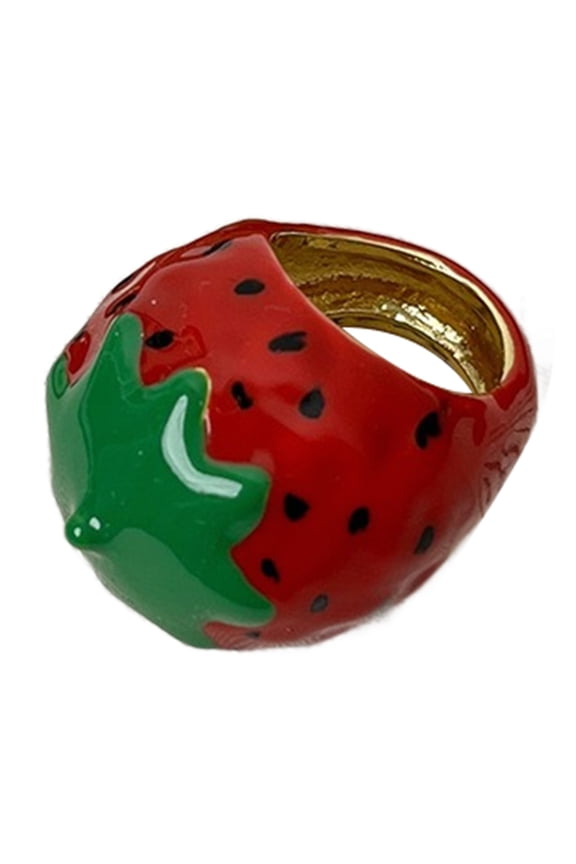 Handmade Vibrant Strawberry/Fruit Rings Dripping Oil Lightweight and Comfortable Jewelry Fashion Accessory