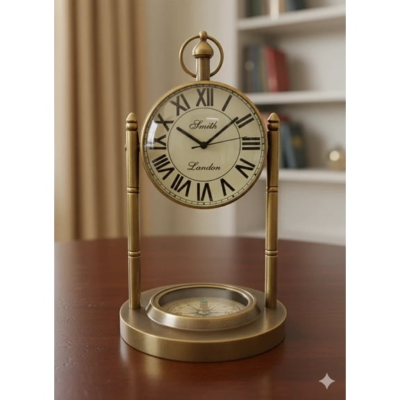 Handmade Vintage Brass Desk Clock Table Antique Nautical Desk Clock Brass Anniversary, Valentine, Birthday, Mother day, Student Gift