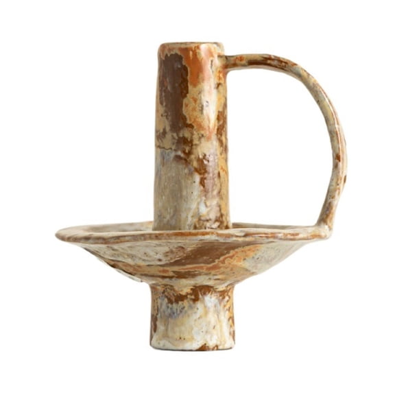 Handmade Vintage Ceramic Candle Holder Candle Accent with Handle Glossy Home Decor for Dining Rooms