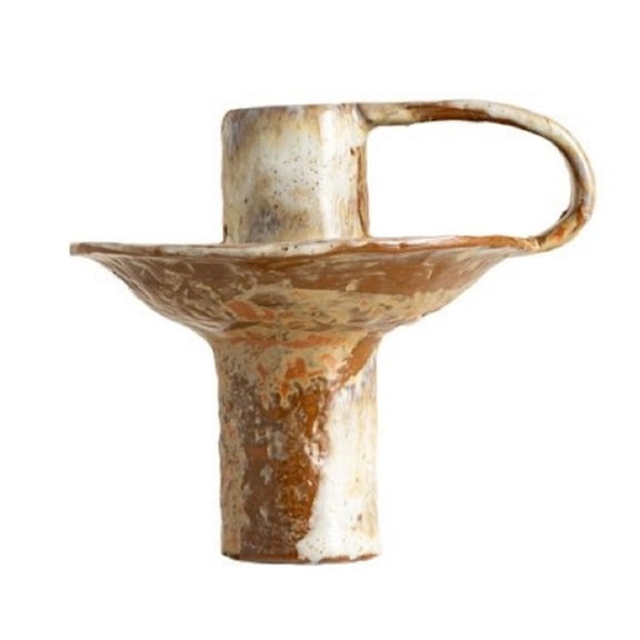 Handmade Vintage Ceramic Candle Holder Candle Accent with Handle Glossy Home Decor for Dining Rooms