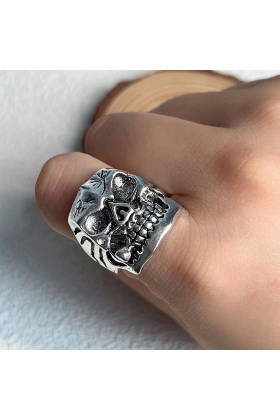 Handmade Vintage Gothic Skull Ring: Open Mouth Design, European American Style, Zinc Alloy Mens Ring, Luxury Minority Style Gift