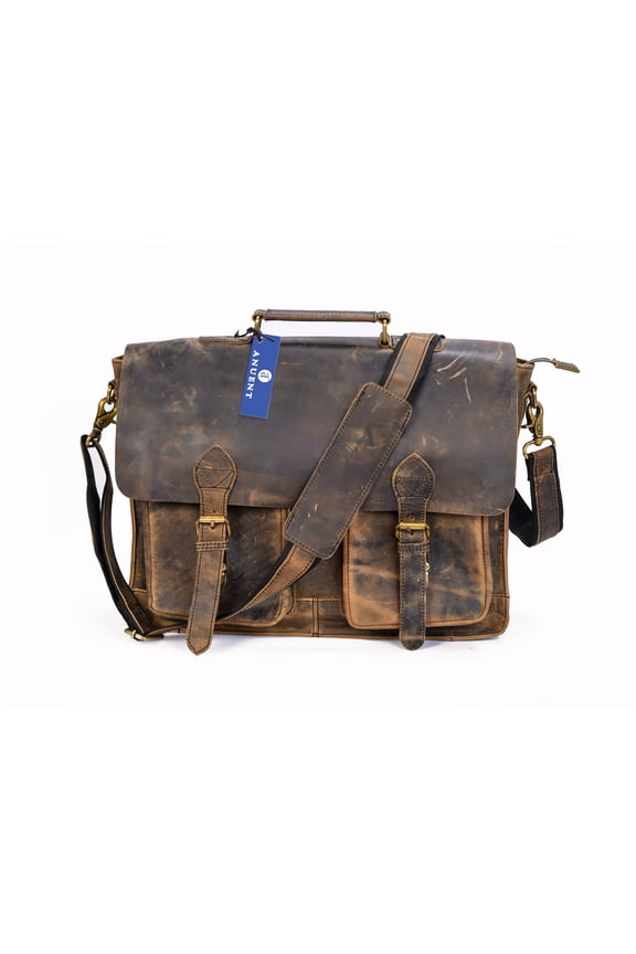 Handmade Vintage Leather Messenger Bag With 2 Pocket.